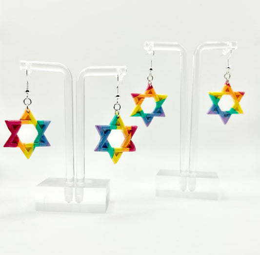 Pride Jewish Star Polymer Clay Handmade Dangle Earrings