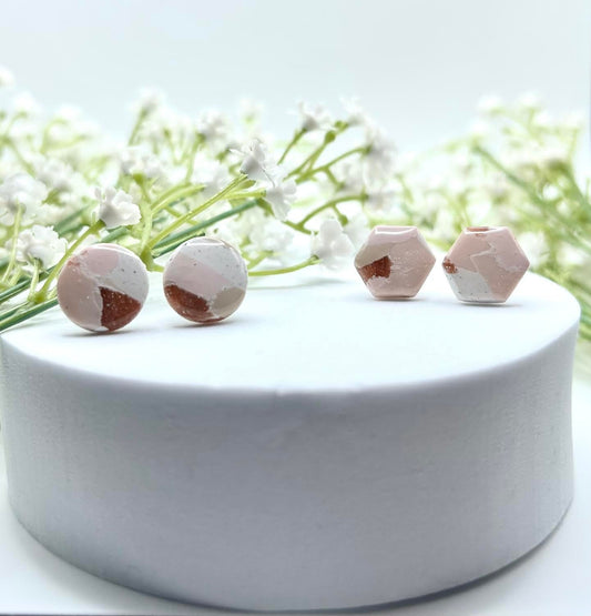 The "Desert Sand Collection" Circle and Hexagon Polymer Clay Handmade Stud Earrings