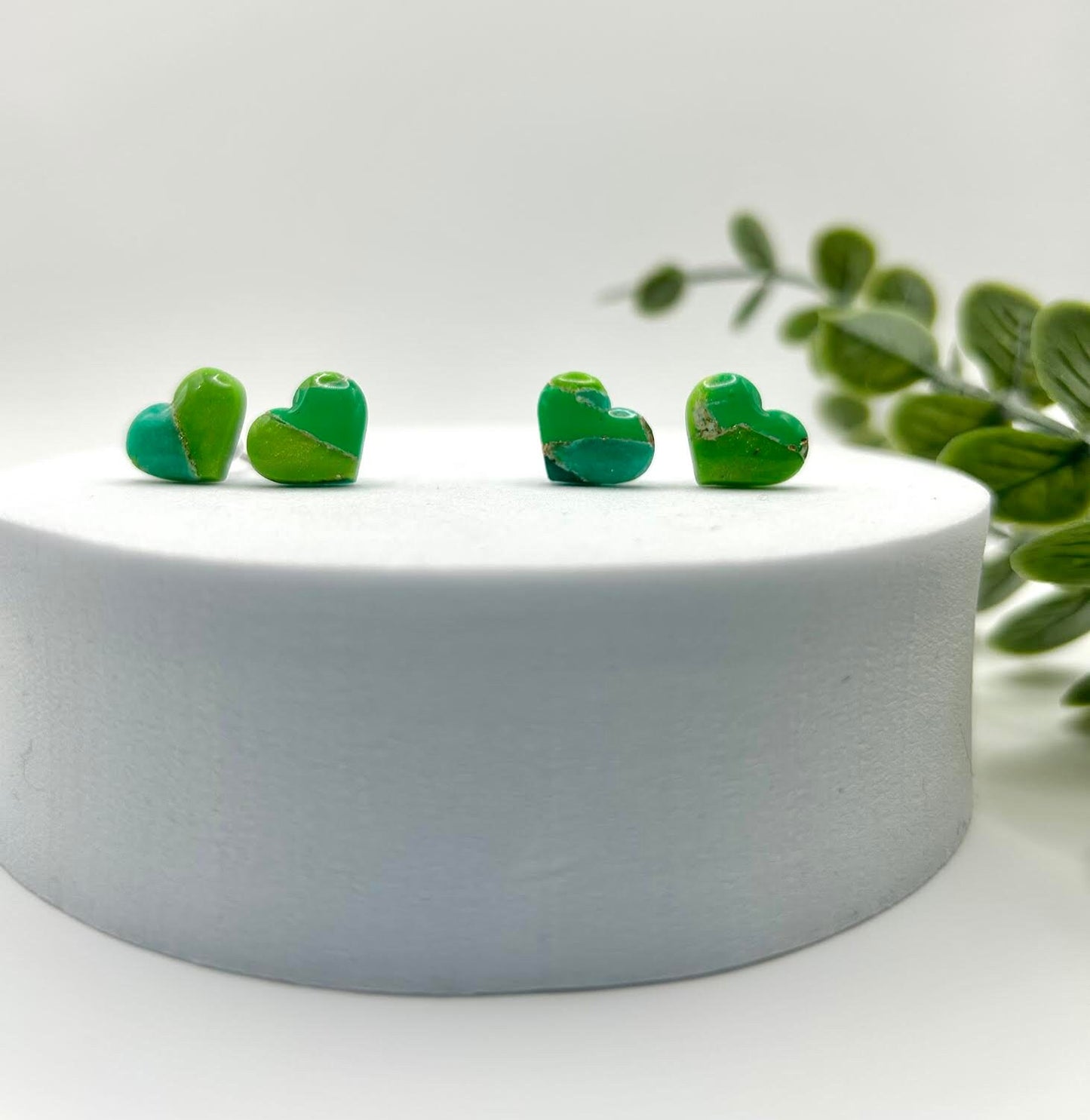 The "Emerald Collection" Heart Polymer Clay Handmade Stud Earrings