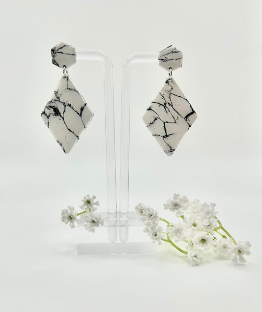 The “White Marble Collection” Polymer Clay Handmade Dangle Earrings