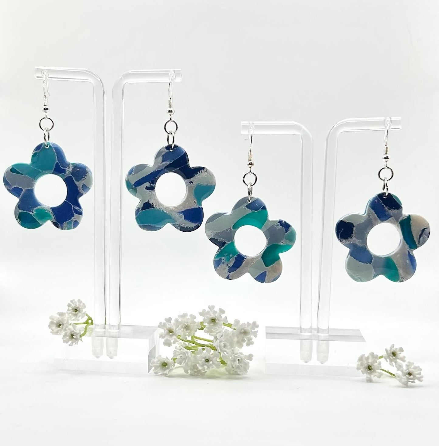 The "Ocean Collection" Flower Polymer Clay Handmade Dangle Earrings