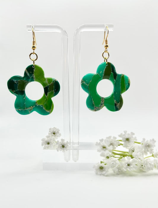 The "Emerald Collection" Flower Polymer Clay Handmade Dangle Earrings