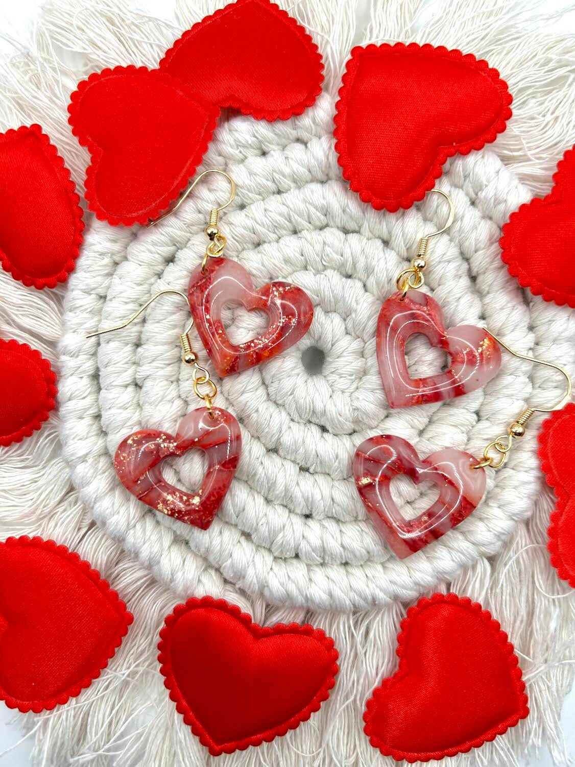 The "Lovestruck Collection" Open Heart Polymer Clay Handmade Dangle Earrings