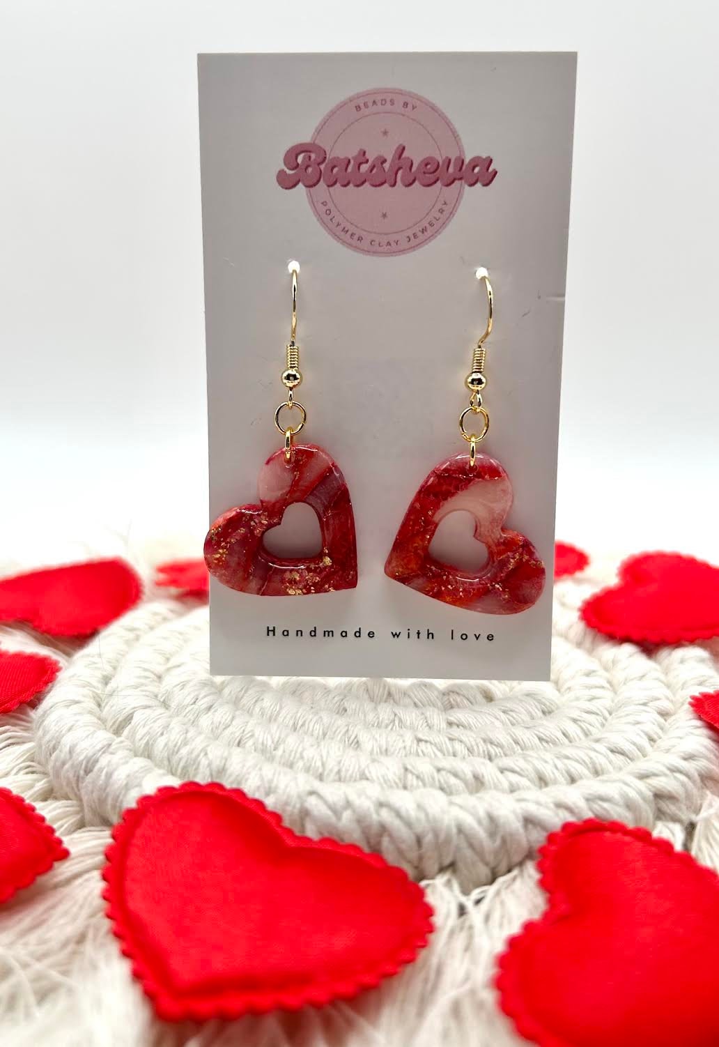 The "Lovestruck Collection" Open Heart Polymer Clay Handmade Dangle Earrings