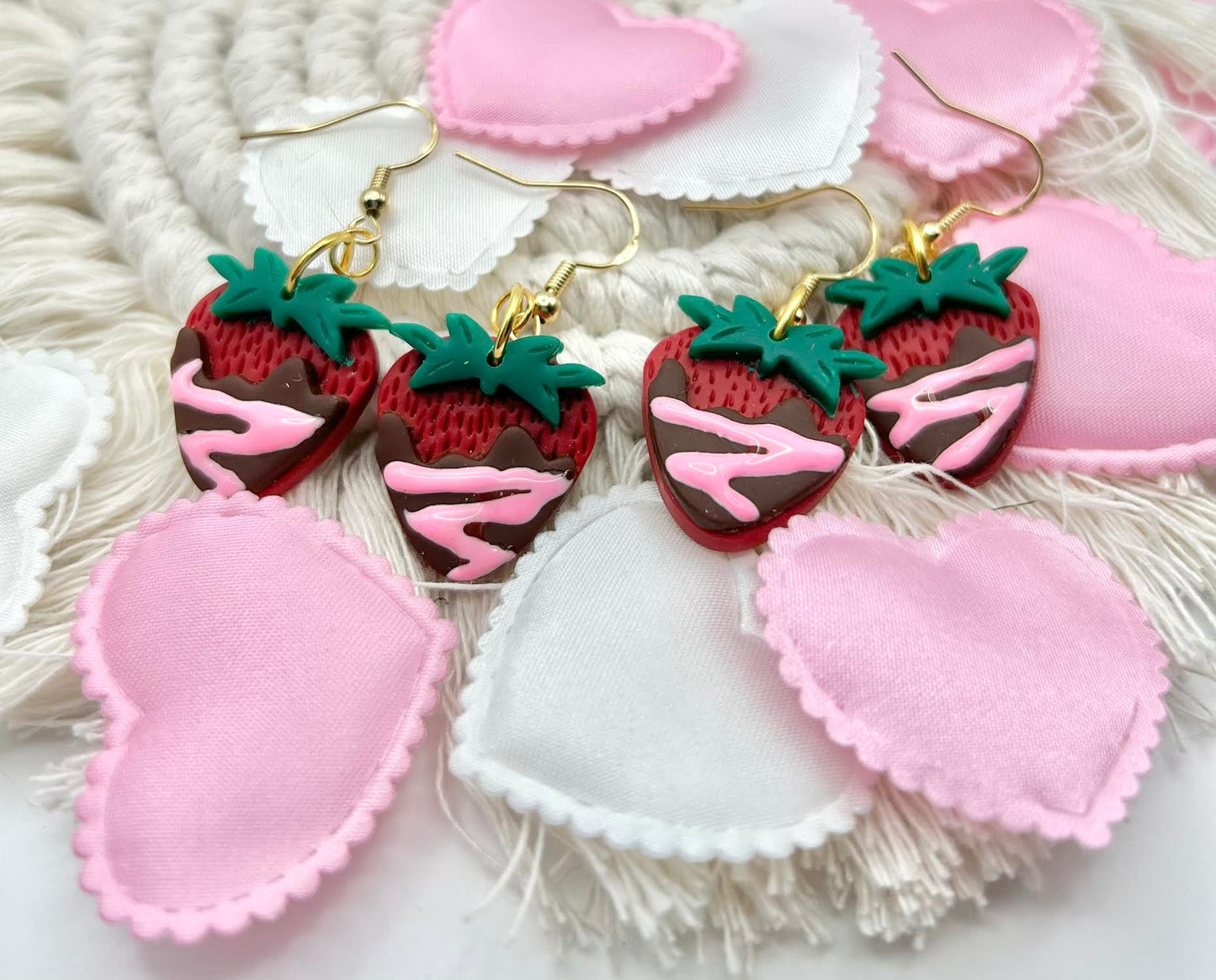 Chocolate Covered Strawberry Polymer Clay Handmade Dangle Earrings