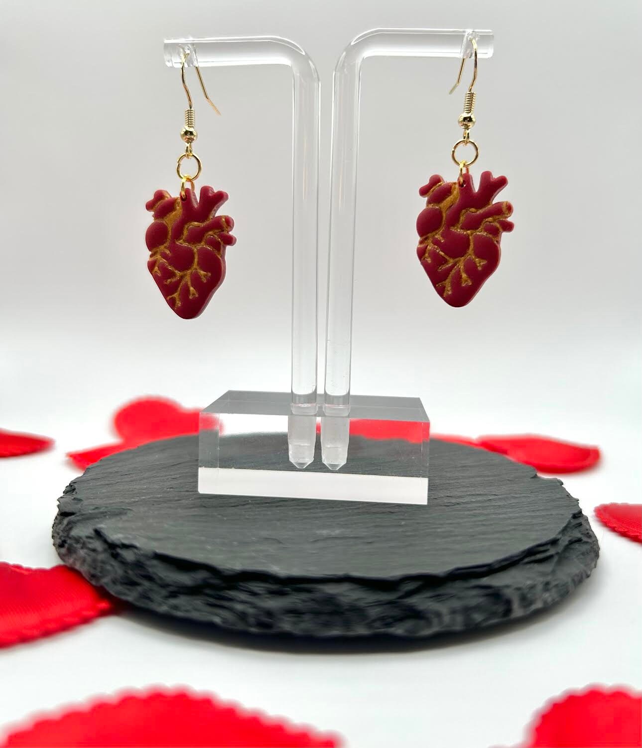 Anatomical Hearts Polymer Clay Handmade Dangle Earrings