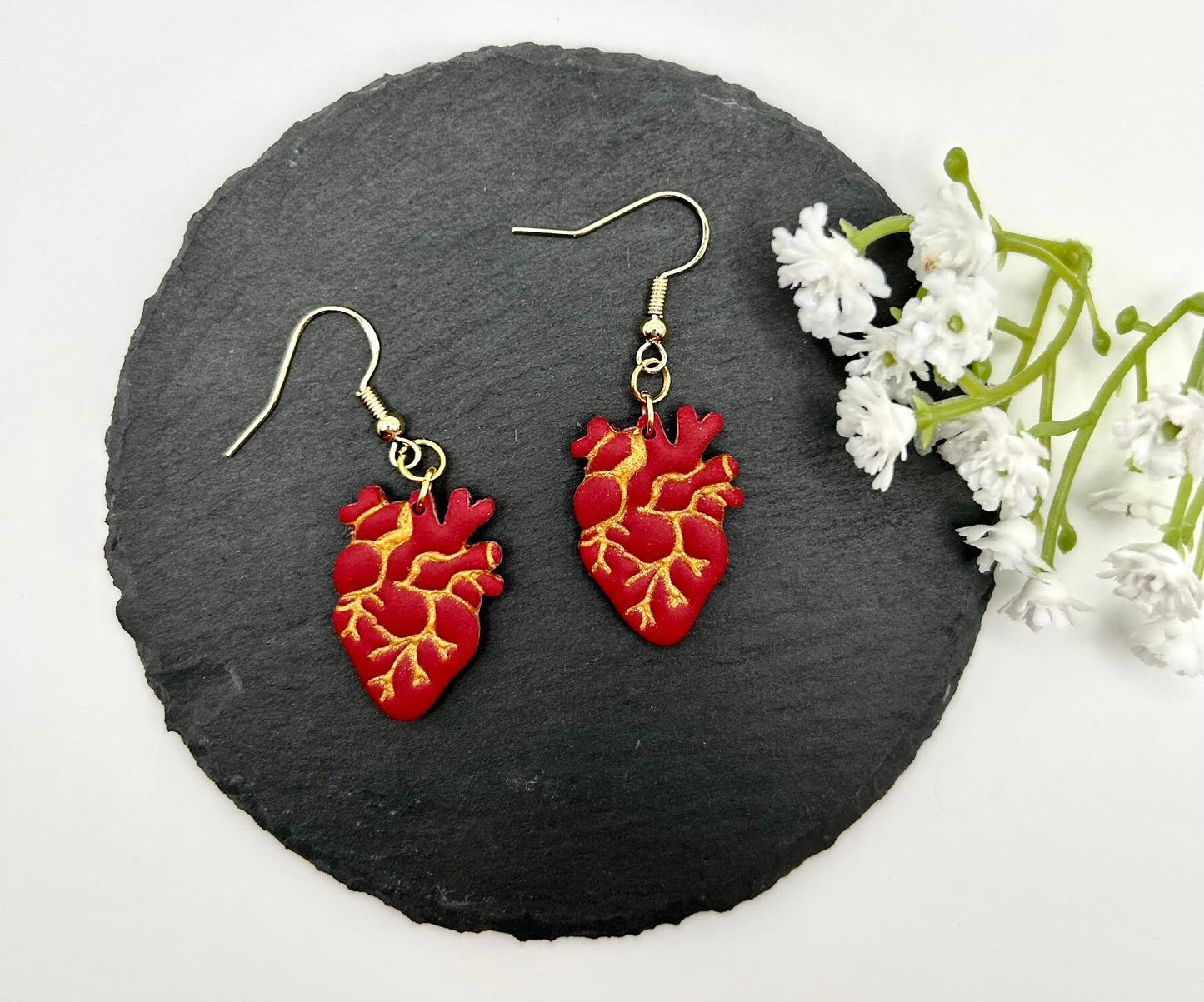 Anatomical Hearts Polymer Clay Handmade Dangle Earrings