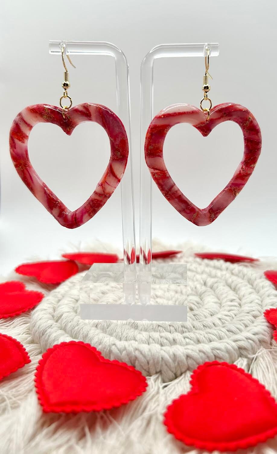 The "Lovestruck Collection" Large Open Heart Polymer Clay Handmade Dangle Earrings