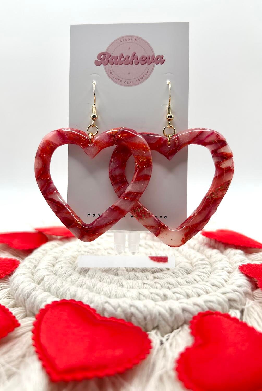 The "Lovestruck Collection" Large Open Heart Polymer Clay Handmade Dangle Earrings