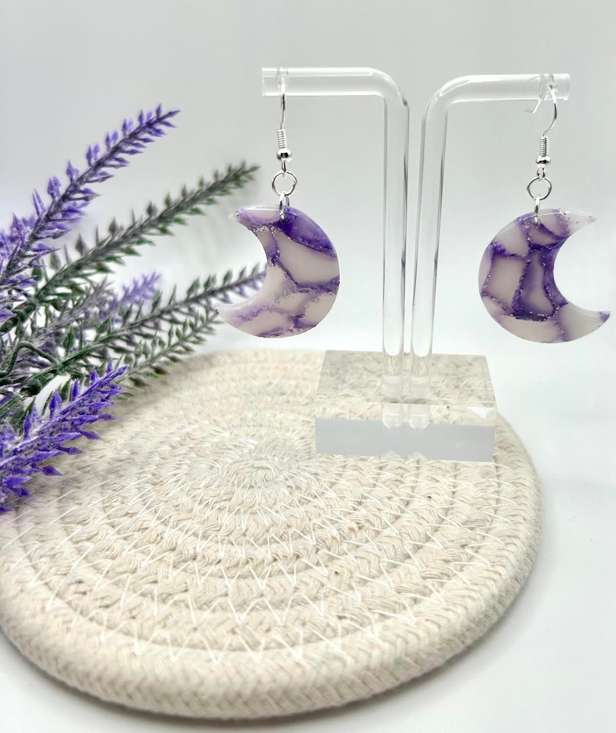 The "Periwinkle Collection" Moons Polymer Clay Handmade Dangle Earrings