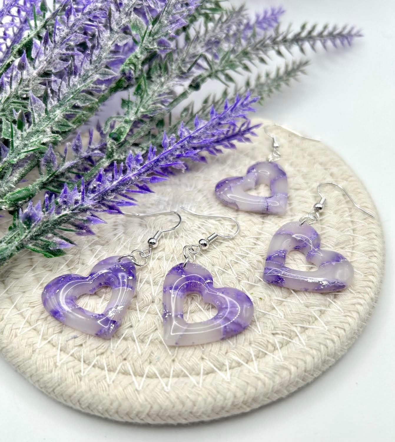 The "Periwinkle Collection" Open Heart Polymer Clay Handmade Dangle Earrings