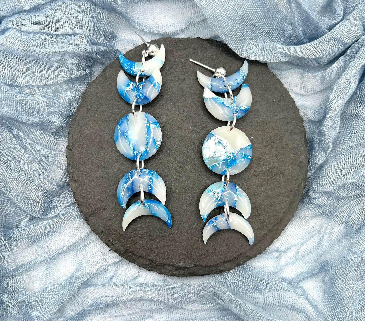 The "Cerulean Collection" Moon Phase Handmade Dangle Earrings