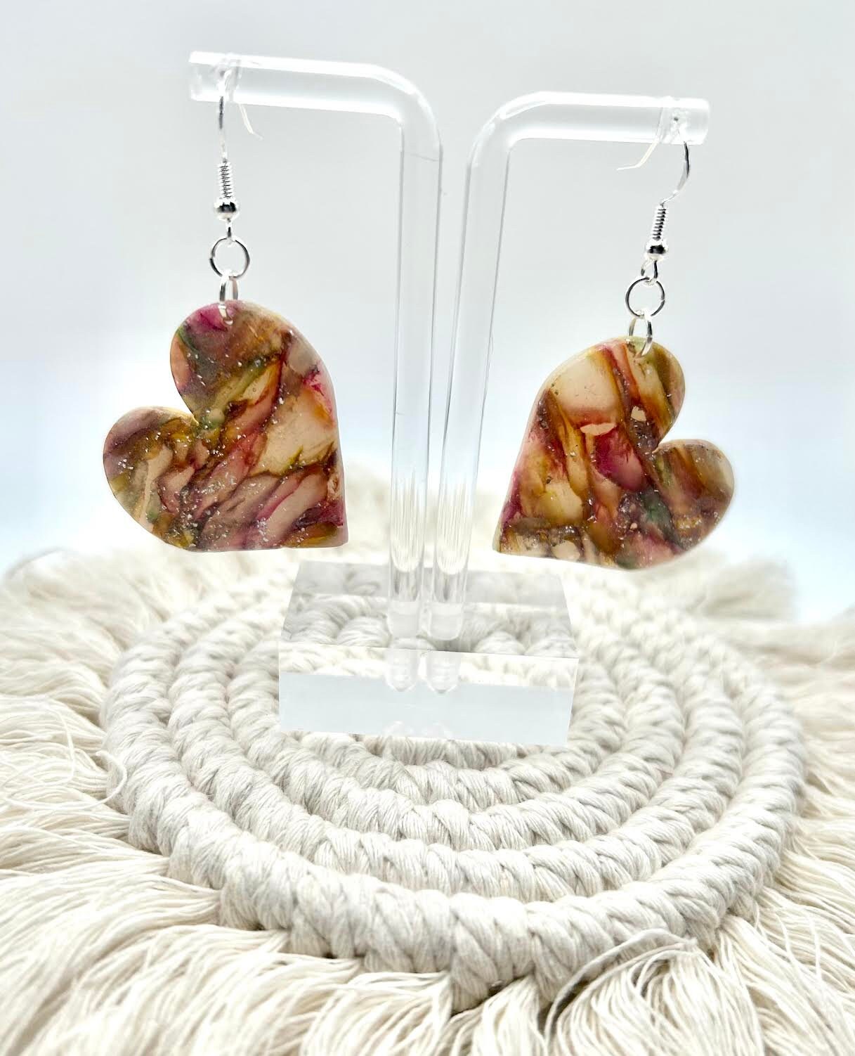 The "Luminous Collection" Hearts Polymer Clay Handmade Dangle Earrings