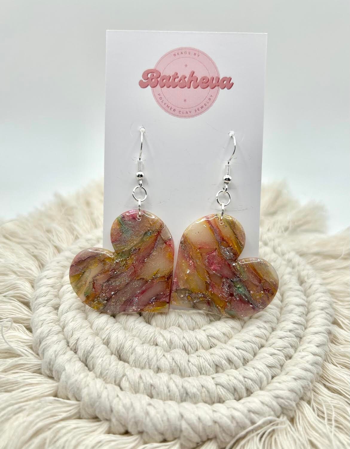 The "Luminous Collection" Hearts Polymer Clay Handmade Dangle Earrings