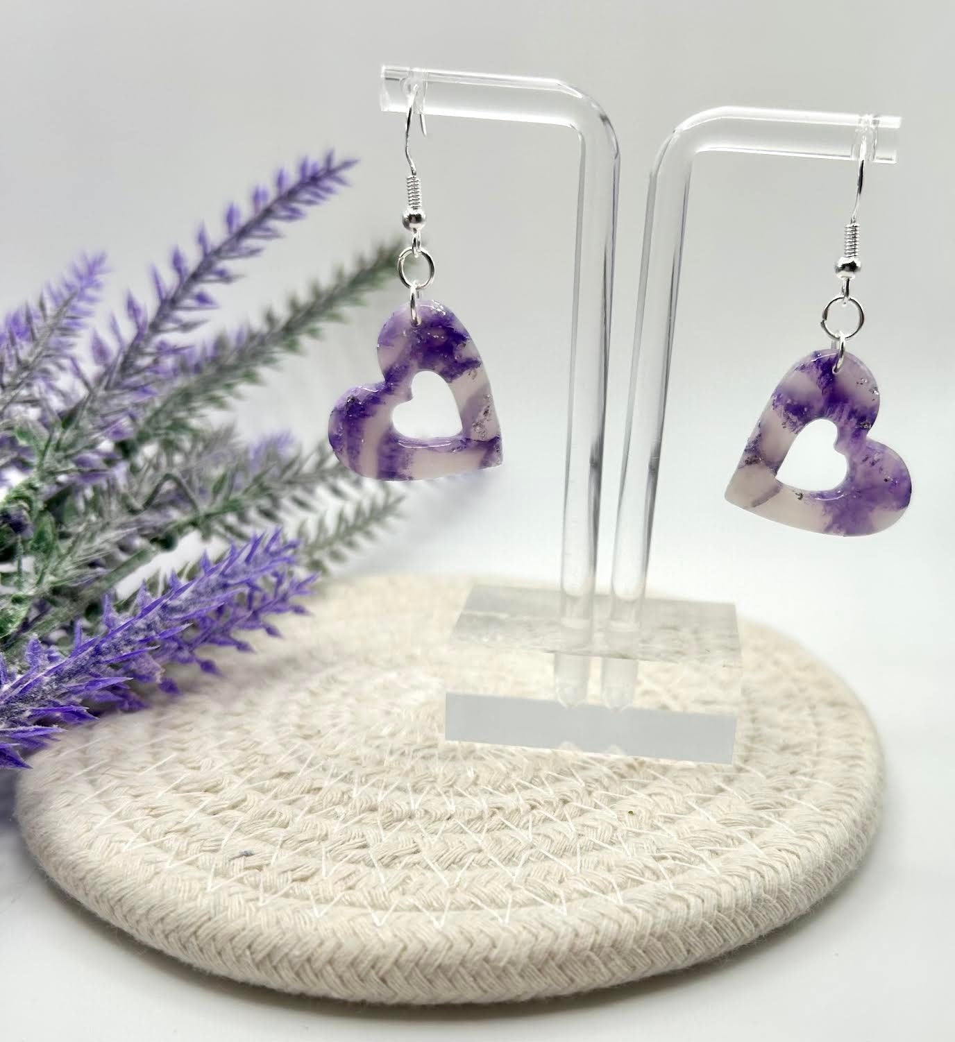 The "Periwinkle Collection" Open Heart Polymer Clay Handmade Dangle Earrings