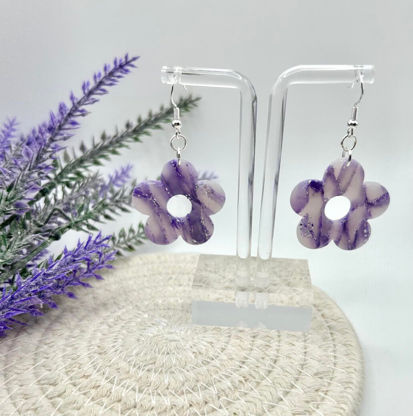 The "Periwinkle Collection" Flower Polymer Clay Handmade Dangle Earrings