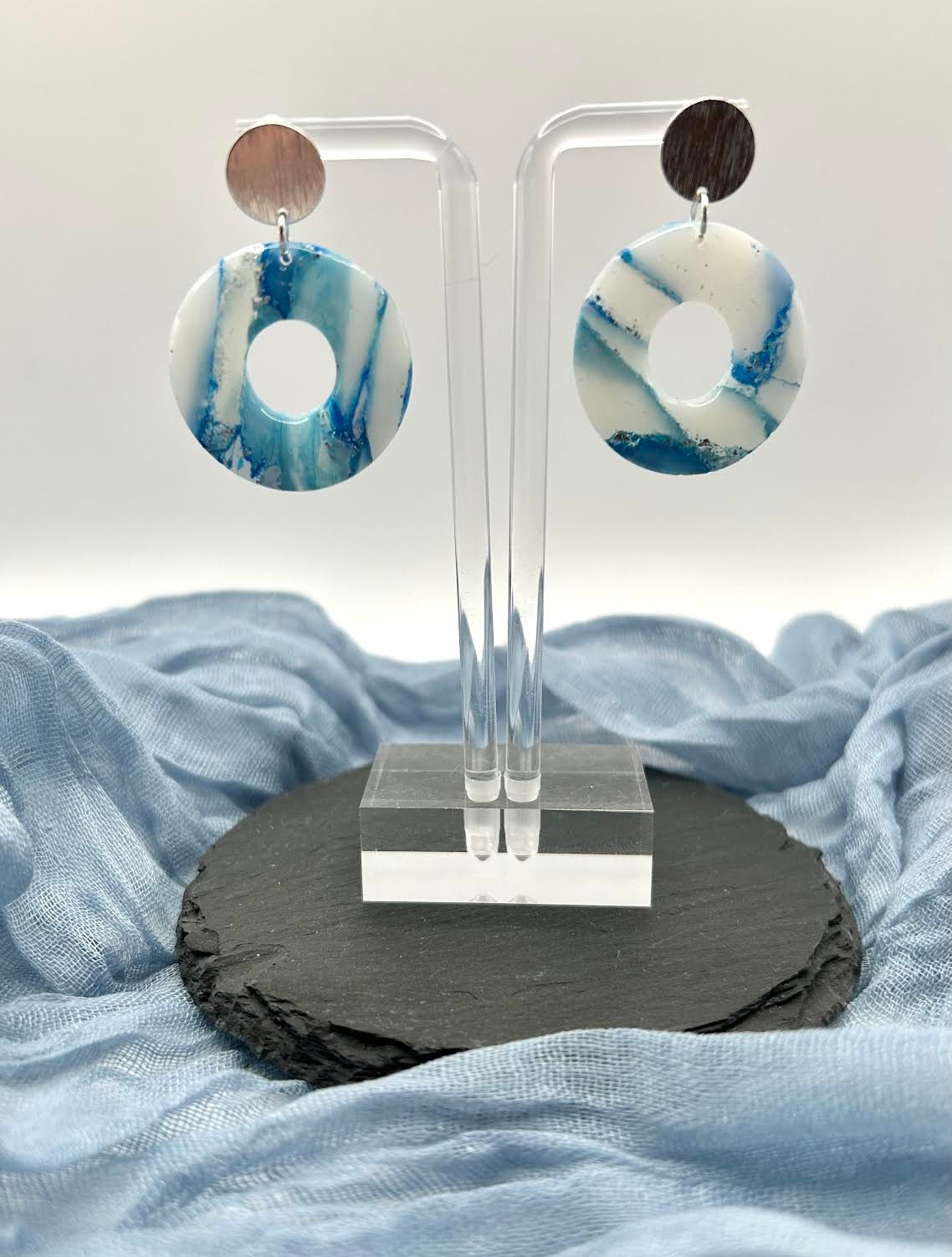 The "Cerulean Collection" Circle Polymer Clay Handmade Dangle Earrings