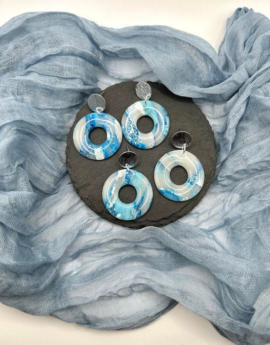 The "Cerulean Collection" Circle Polymer Clay Handmade Dangle Earrings