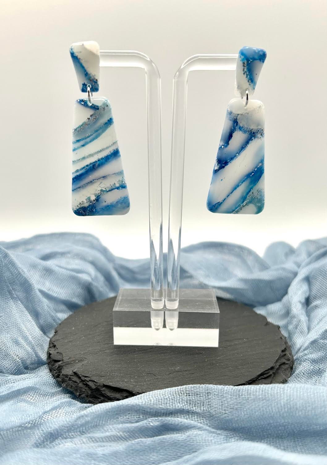 The "Cerulean Collection" Rectangle Polymer Clay Handmade Dangle Earrings