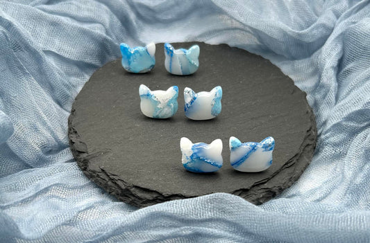 The "Cerulean Collection" Cat Polymer Clay Handmade Stud Earrings