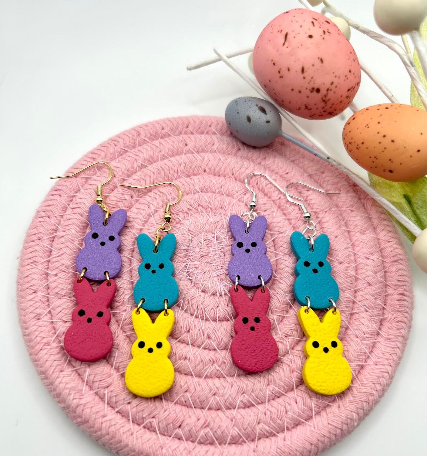 Easter Peeps Polymer Clay Handmade Dangle Earrings